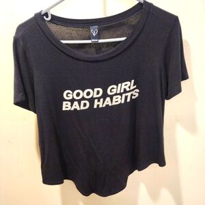 Windsor Good Girl Bad Habits Black Crop Top short Sleeves Graphic Tee size M